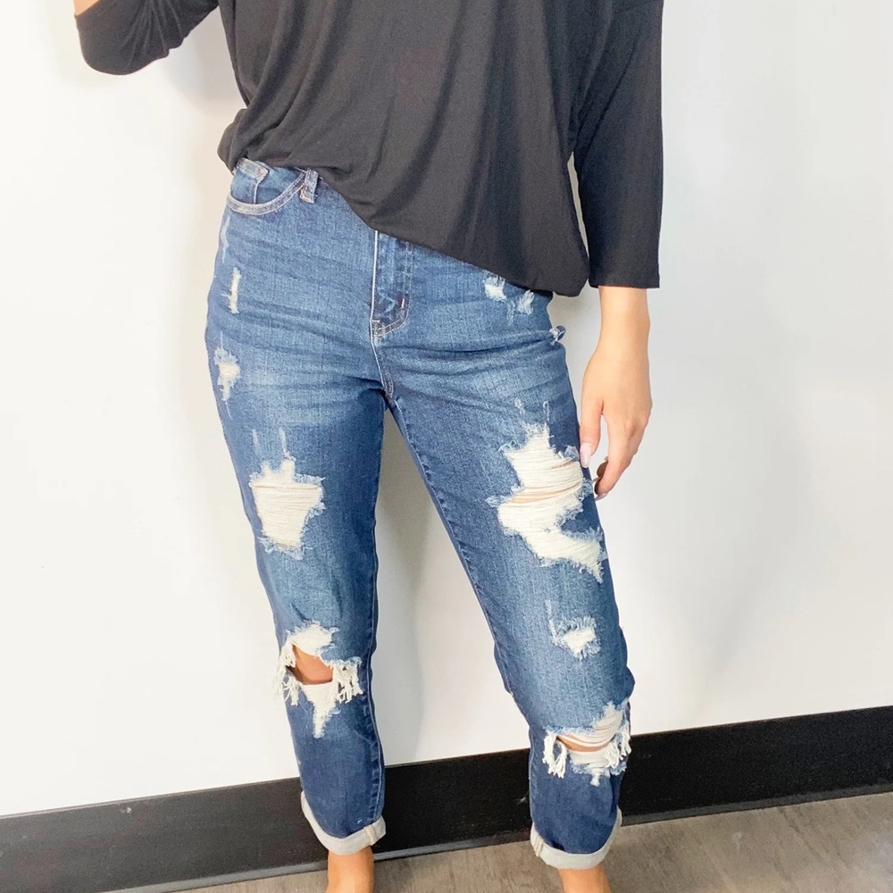 Judy Blue High Waist Destroyed Boyfriend Denim Jean . Size 18W